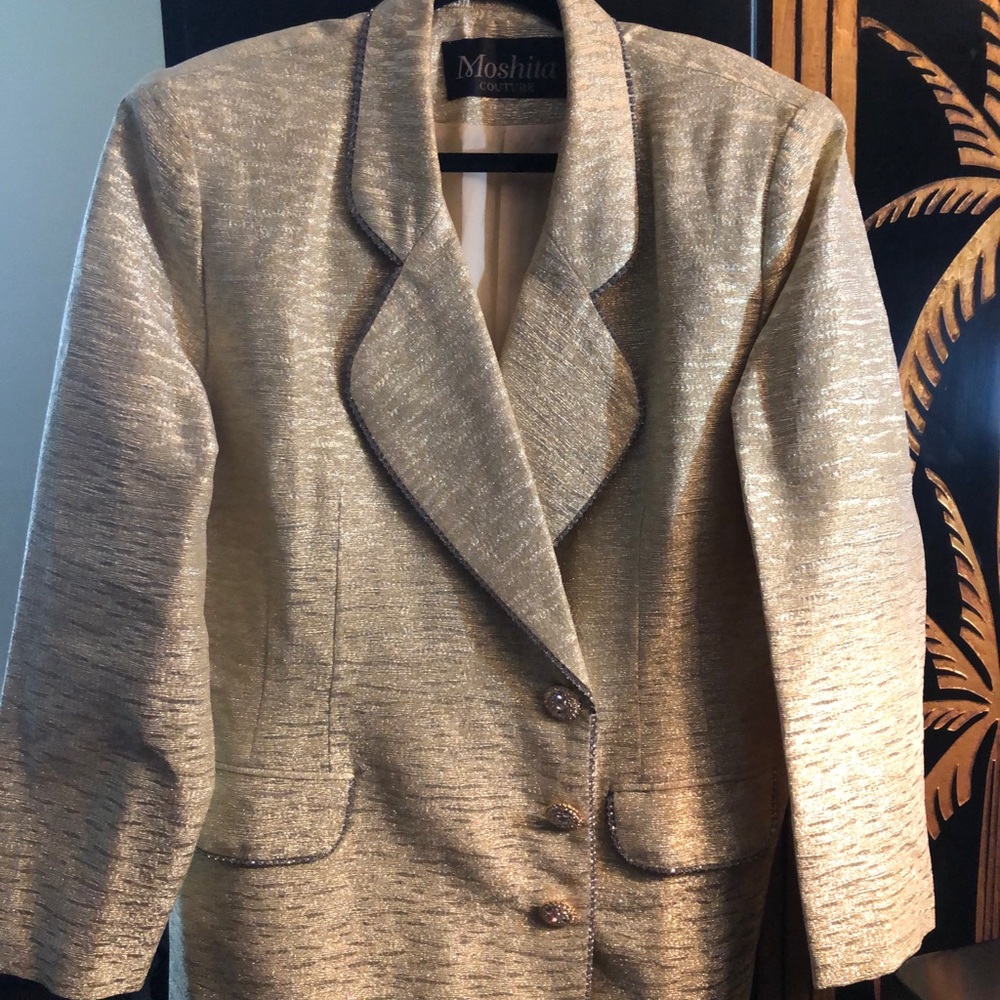 Gold Lame Evening Jacket- Size 16 - image 1